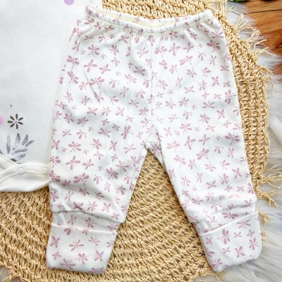 CONJ. DE MALHA 3 PEÇAS - Cachorrinha com Flores - Off White e Lilás